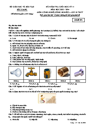Đề kiểm tra cuối học kì II Công nghệ 10 - Mã dề 002 - Sở GD&ĐT Bắc Giang (Có đáp án)
