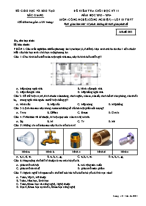 Đề kiểm tra cuối học kì II Công nghệ 10 - Mã dề 003 - Sở GD&ĐT Bắc Giang (Có đáp án)