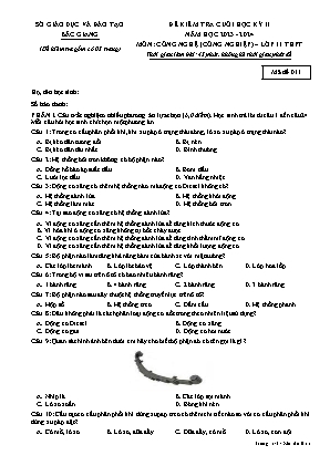 Đề kiểm tra cuối học kì II Công nghệ 11 - Mã đề 011 - Năm học 2023-2024 - Sở GD&ĐT Bắc Giang (Có đáp án)