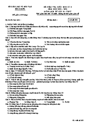 Đề kiểm tra cuối học kì II Lịch sử 10 - Mã đề 503 - Năm học 2022-2023 - Sở GD&ĐT Bắc Giang (Có đáp án)