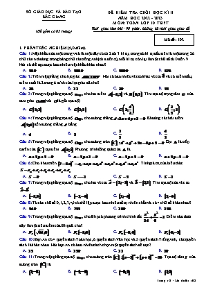 Đề kiểm tra cuối học kì II Toán 10 - Mã đề 102 - Năm học 2022-2023 - Sở GD&ĐT Bắc Giang (Có đáp án)