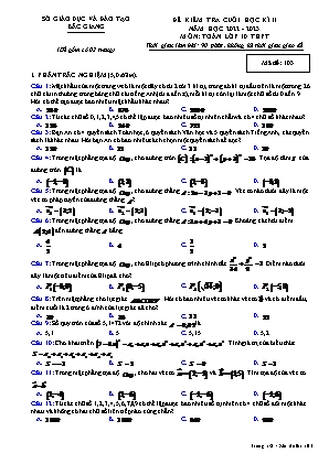 Đề kiểm tra cuối học kì II Toán 10 - Mã đề 103 - Năm học 2022-2023 - Sở GD&ĐT Bắc Giang (Có đáp án)