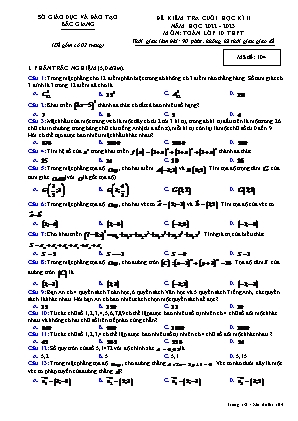 Đề kiểm tra cuối học kì II Toán 10 - Mã đề 104 - Năm học 2022-2023 - Sở GD&ĐT Bắc Giang (Có đáp án)