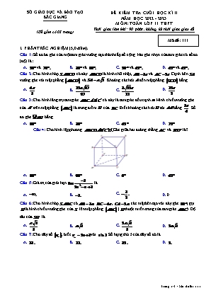 Đề kiểm tra cuối học kì II Toán 11 - Mã đề 111 - Năm học 2022-2023 - Sở GD&ĐT Bắc Giang (Có đáp án)