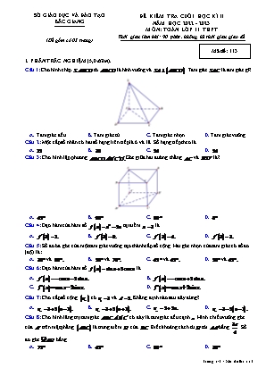 Đề kiểm tra cuối học kì II Toán 11 - Mã đề 113 - Năm học 2022-2023 - Sở GD&ĐT Bắc Giang (Có đáp án)