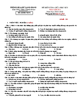 Đề kiểm tra giữa học kì I GDCD 6 - Mã đề 301 - Năm học 2021-2022 - Trường THCS Thái Đào (Có đáp án + Ma trận)
