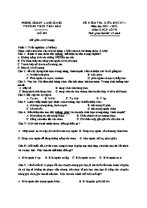 Đề kiểm tra giữa học kì I GDCD 8 - Mã 001 - Năm học 2021-2022 - Trường THCS Thái Đào (Có đáp án + Ma trận)
