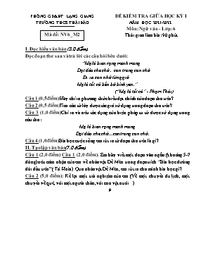 Đề kiểm tra giữa học kì I Ngữ văn 6 - Mã đề NV6_M2 - Năm học 2021-2022 - Trường THCS Thái Đào (Có đáp án + Ma trận)