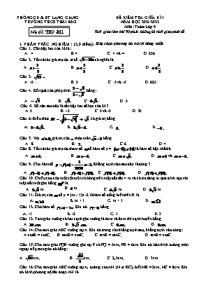 Đề kiểm tra giữa học kì I Toán 9 - Mã đề TH9-M1 - Năm học 2021-2022 - Trường THCS Thái Đào (Có đáp án + Ma trận)