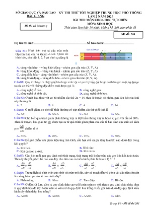 Đề thi thử tốt nghiệp THPT Sinh học (Lần 2) - Mã đề 201 - Sở GD&ĐT Bắc Giang (Có đáp án)