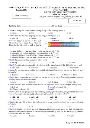 Đề thi thử tốt nghiệp THPT Sinh học (Lần 2) - Mã đề 205 - Sở GD&ĐT Bắc Giang (Có đáp án)