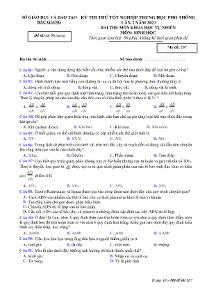 Đề thi thử tốt nghiệp THPT Sinh học (Lần 2) - Mã đề 207 - Sở GD&ĐT Bắc Giang (Có đáp án)