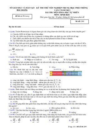 Đề thi thử tốt nghiệp THPT Sinh học (Lần 2) - Mã đề 209 - Sở GD&ĐT Bắc Giang (Có đáp án)