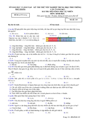 Đề thi thử tốt nghiệp THPT Sinh học (Lần 2) - Mã đề 210 - Sở GD&ĐT Bắc Giang (Có đáp án)