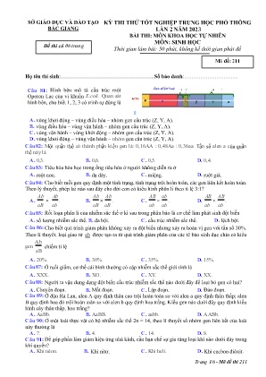Đề thi thử tốt nghiệp THPT Sinh học (Lần 2) - Mã đề 211 - Sở GD&ĐT Bắc Giang (Có đáp án)