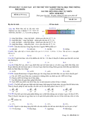 Đề thi thử tốt nghiệp THPT Sinh học (Lần 2) - Mã đề 214 - Sở GD&ĐT Bắc Giang (Có đáp án)