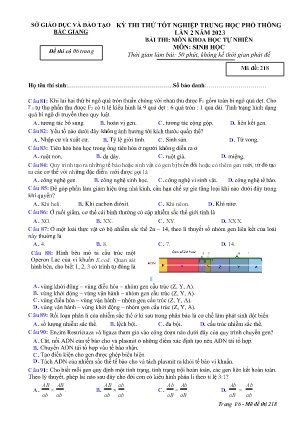 Đề thi thử tốt nghiệp THPT Sinh học (Lần 2) - Mã đề 218 - Sở GD&ĐT Bắc Giang (Có đáp án)
