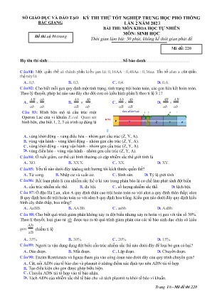Đề thi thử tốt nghiệp THPT Sinh học (Lần 2) - Mã đề 220 - Sở GD&ĐT Bắc Giang (Có đáp án)