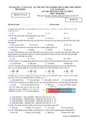 Đề thi thử tốt nghiệp THPT Sinh học (Lần 2) - Mã đề 221 - Sở GD&ĐT Bắc Giang (Có đáp án)