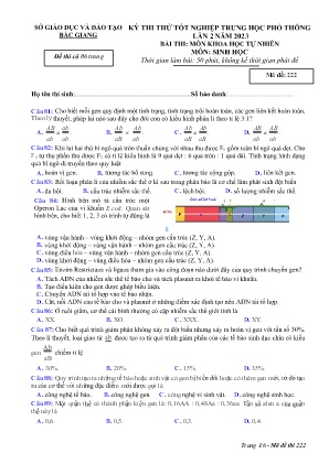 Đề thi thử tốt nghiệp THPT Sinh học (Lần 2) - Mã đề 222 - Sở GD&ĐT Bắc Giang (Có đáp án)