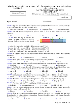 Đề thi thử tốt nghiệp THPT Sinh học (Lần 2) - Mã đề 224 - Sở GD&ĐT Bắc Giang (Có đáp án)