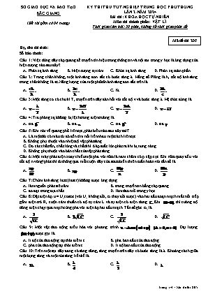 Đề thi thử tốt nghiệp THPT Vật lí (Lần 2) - Mã đề 205 - Sở GD&ĐT Bắc Giang (Có đáp án)