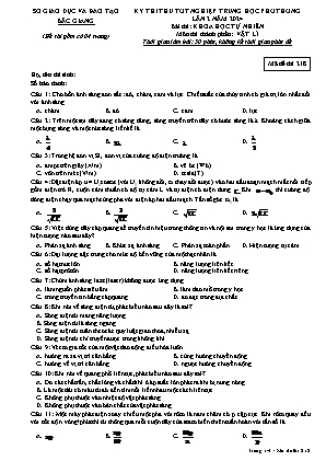 Đề thi thử tốt nghiệp THPT Vật lí (Lần 2) - Mã đề 218 - Sở GD&ĐT Bắc Giang (Có đáp án)