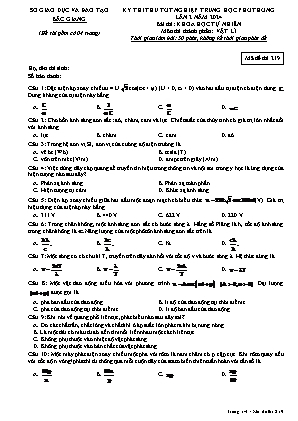 Đề thi thử tốt nghiệp THPT Vật lí (Lần 2) - Mã đề 219 - Sở GD&ĐT Bắc Giang (Có đáp án)