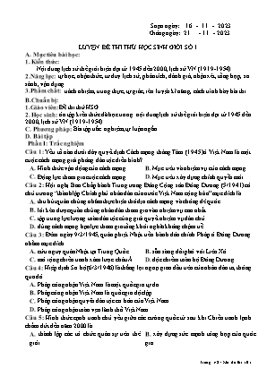 Giáo án Bồi dưỡng HSG Lịch sử 12 - Chuyên đề: Luyện đề thi thử HSG số 1 - Năm học 2023-2024 - Trần Thu Hương
