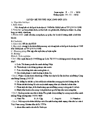 Giáo án Bồi dưỡng HSG Lịch sử 12 - Chuyên đề: Luyện đề thi thử học sinh giỏi số 2 - Năm học 2023-2024 - Trần Thu Hương