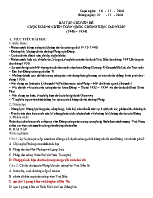 Giáo án Bồi dưỡng Lịch sử 12 - Chuyên đề: Cuộc kháng chiến toàn quốc thực dân Pháp (1946-1954) - Năm học 2023-2024 - Trần Thu Hương