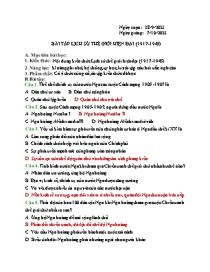 Giáo án Lịch sử 12 - Bài: Lịch sử thế giới hiện đại (1917-1945) - Năm học 2023-2024 - Trần Thị Hương
