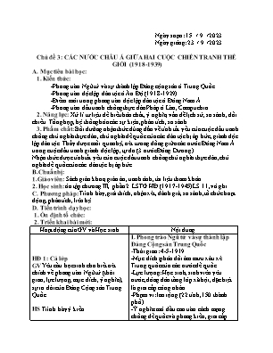 Giáo án Lịch sử 12 - Chủ đề 3: Các nước Châu Á giữa 2 cuộc chiến trang thế giới (1918-1939) - Năm học 2023-2024 - Trần Thu Hương