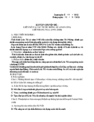 Giáo án Lịch sử 12 - Chuyên đề: Liên Xô và các nước Đông Âu (1945-1991). Liên Bang Nga (1991-2000) - Năm học 2023-2024