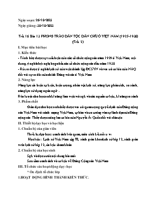 Giáo án Lịch sử 12 - Tiết 16, Bài 13: Phong trào dân tộc dân chủ ở Việt Nam (1925-1930) - Năm học 2023-2024 - Trần Thu Hương