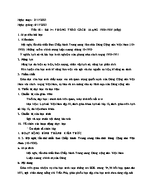 Giáo án Lịch sử 12 - Tiết 18, Bài 14: Phong trào cách mạng 1930-1935 (Tiếp) - Năm học 2023-2024 - Trần Thu Hương
