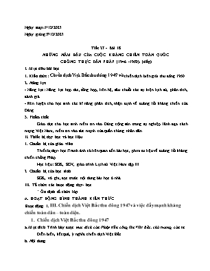 Giáo án Lịch sử 12 - Tiết 27, Bài 18: Những năm đầu của cuộc kháng chiến toàn quốc chống thực dân Pháp 1946-1950 (Tiếp) - Năm học 2023-2024 - Trần Thu Hương