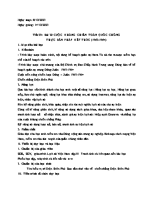 Giáo án Lịch sử 12 - Tiết 29, Bài 20: Cuộc kháng chiến toàn quốc chống thực dân Pháp kết thúc (1953-1954) - Năm học 2023-2024 - Trần Thu Hương