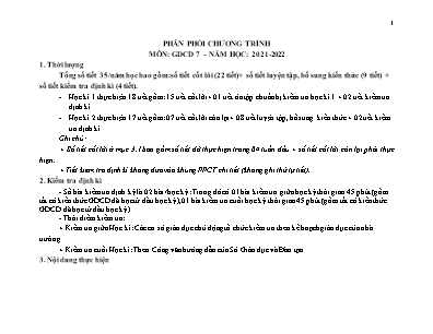 Phân phối chương trình chi tiết môn GDCD 7 - Năm học 2021-2022