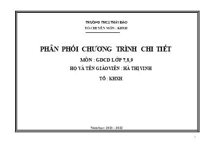 Phân phối chương trình chi tiết môn GDCD 7+8+9 - Năm học 2021-2022 - Hà Thị Vinh