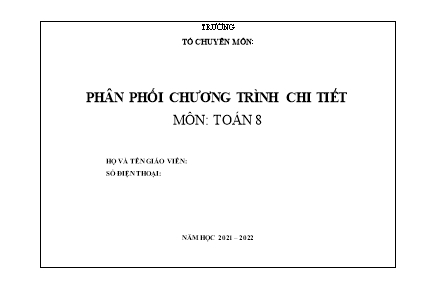 Phân phối chương trình chi tiết Toán 8 - Năm học 2021-2022