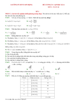 2 Đề ôn tập học kì II Toán 11 - Trường PTDTNT Sơn Động