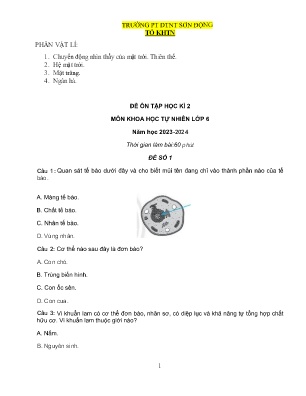 3 Đề ôn tập cuối học kì II Khoa học tự nhiên 6 - Năm học 2023-2024 - Trường PTDTNT Sơn Động