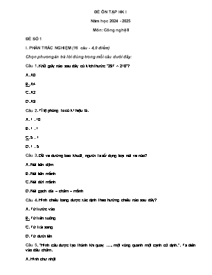 3 Đề ôn tập học kì I Công nghệ 8 - Năm học 2024-2025
