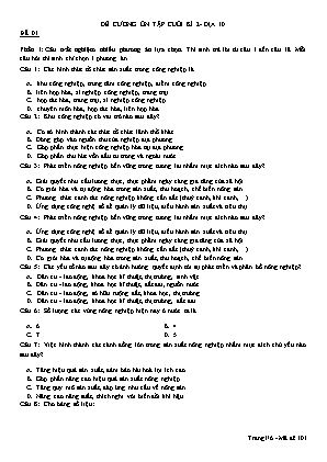 Đề cương ôn tập cuối học kì I Địa lí 10 - Đề số 1