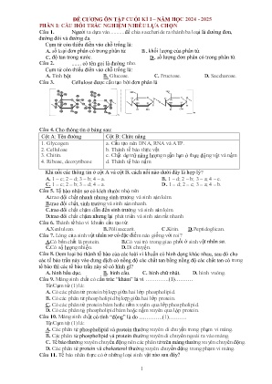 Đề cương ôn tập cuối học kì I Sinh học 10 - Năm học 2024-2025
