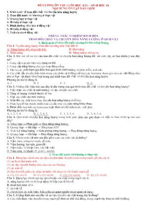 Đề cương ôn tập cuối học kì I Sinh học 11