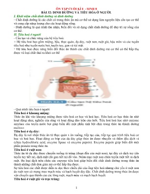 Đề cương ôn tập cuối học kì I Sinh học 8 - Bài 32: Dinh dưỡng và tiêu hóa ở người
