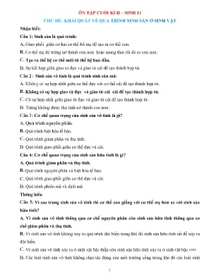 Đề cương ôn tập cuối học kì II Sinh học 11 - Chủ đề: Khái quát về quá trình sinh sản ở động vật