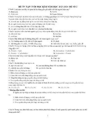 Đề cương ôn tập cuối học kì II Sinh học 12 - Đề số 2 - Năm học 2023-2024